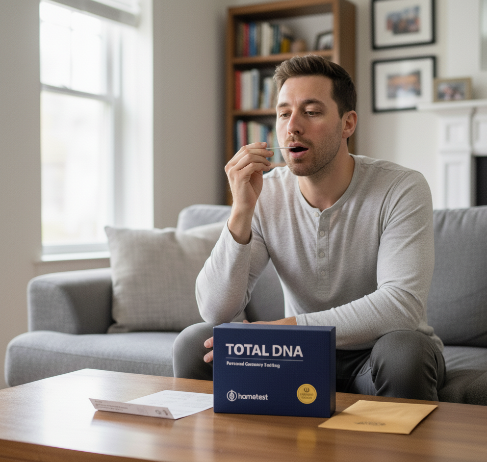 man with DNA swab sample